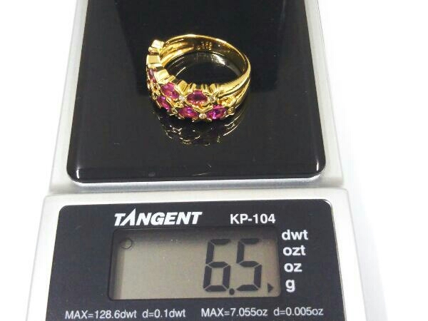 【クリーニング済】K18 ゴールド リング 天然ルビー 総重量約6.5g ダイヤ0.12ct 約11号 簡易鑑別書付 指輪の画像10