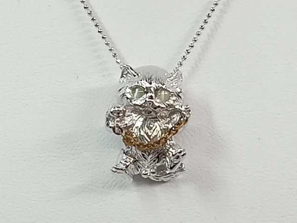 シルバー キャットデザインネックレス＆リング SV925 ストーン0.3ct 42cm #12.5 総重量10.6g カットボールチェーン 猫_画像2