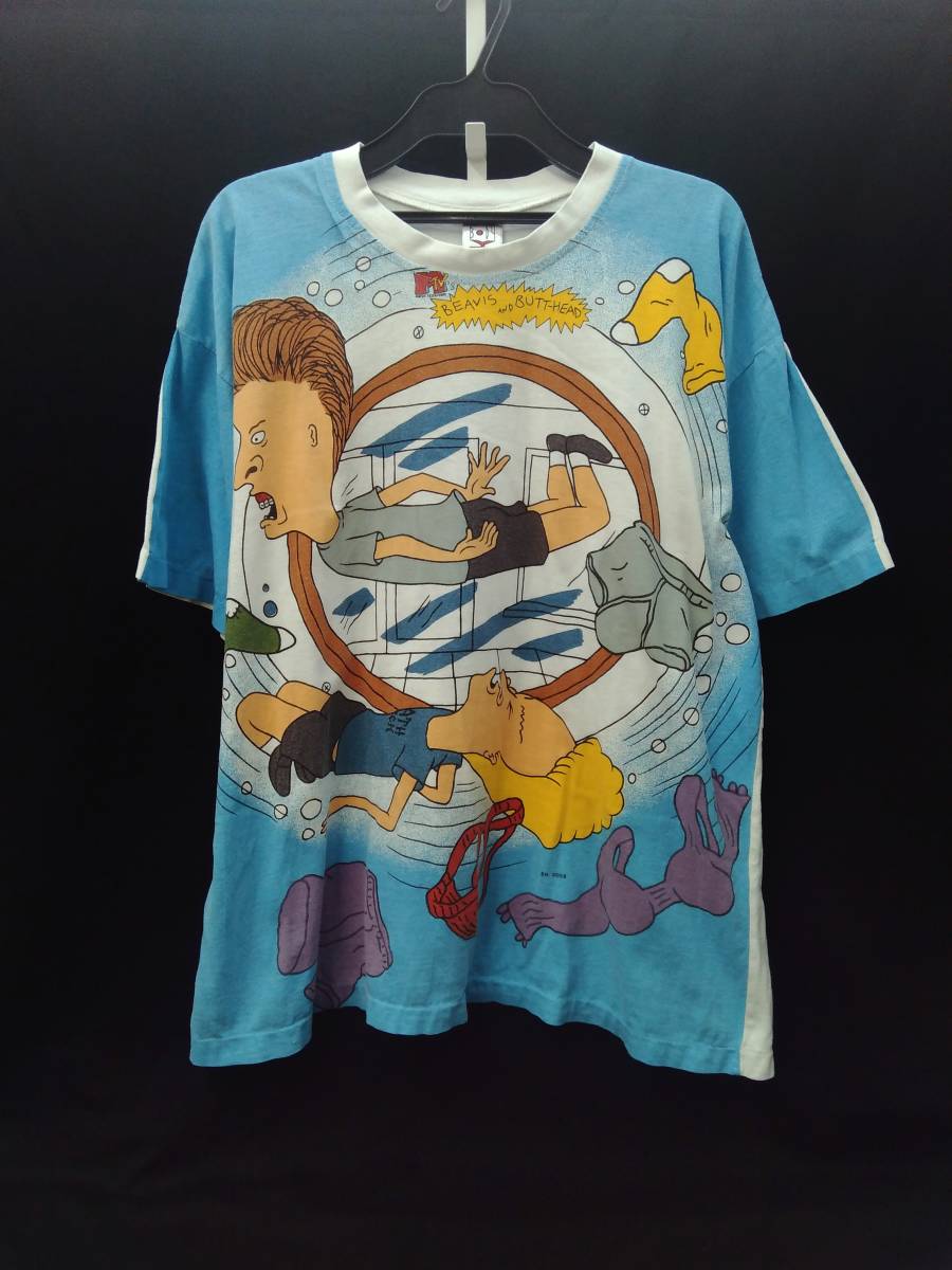 [90s] BEAVIS AND BUTT HEAD ビーバスアンドバットヘッド メンズ 半袖Tシャツ 白 ホワイト XL プリント ヴィンテージ 古着 店舗受取可