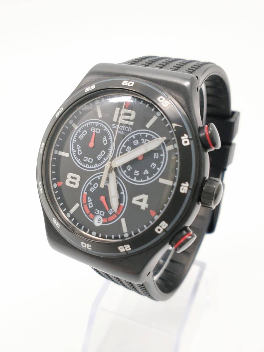 Swatch クロノグラフ YVB404 クォーツ 腕時計 スウォッチ 風防傷あり ブラック 黒文字盤 メンズ