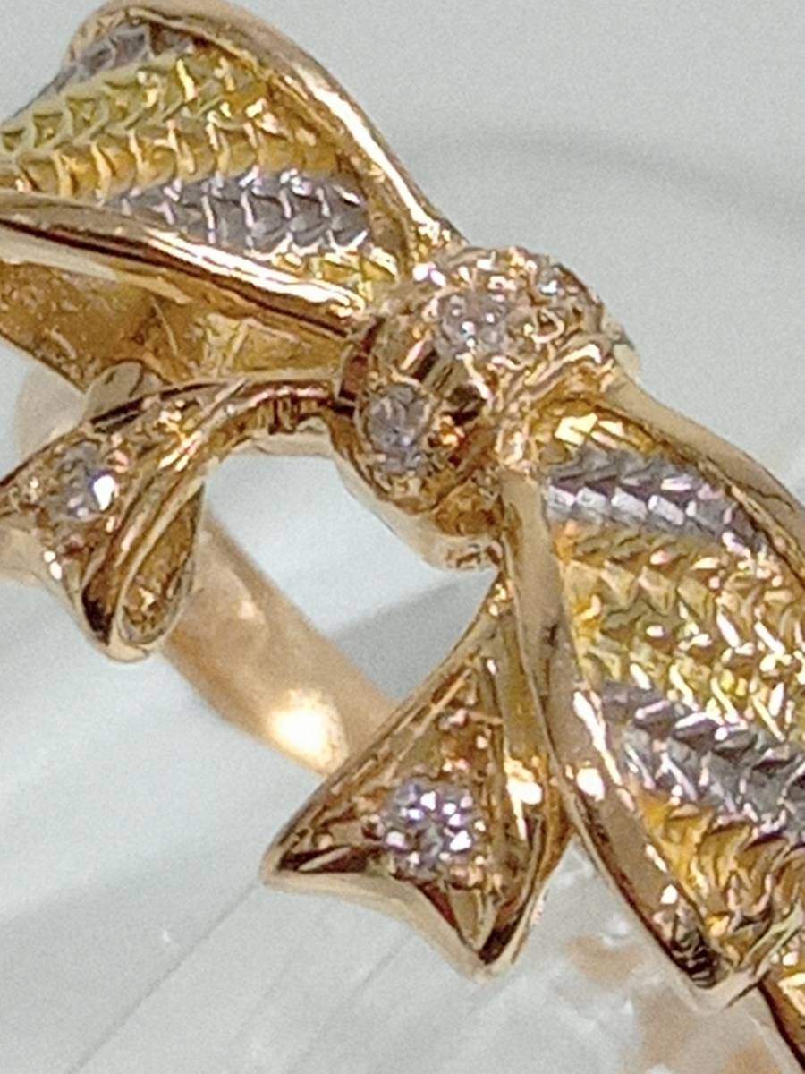 K18 ダイヤ 0.04ct 12号 リボンモチーフ リング | charcas.gob.mx