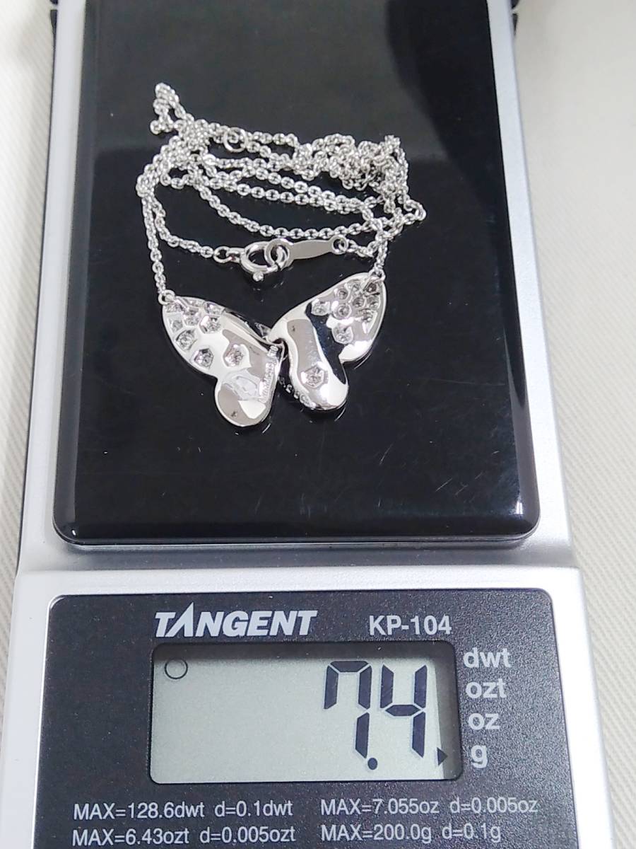 MIKIMOTO ミキモト K18WG 750 ダイヤ付き0.20ct 39+5cm 7.4g ネックレス 蝶々_画像6