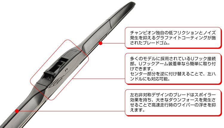 CHAMPION HYBRID ワイパーブレード マツダ キャロル HB24S 2004年9月～2009年11月 AHR45 AHR40 2本セット 送料無料 新品_CHAMPION エアロヴァンテージ ＨＹＢＲＩＤ