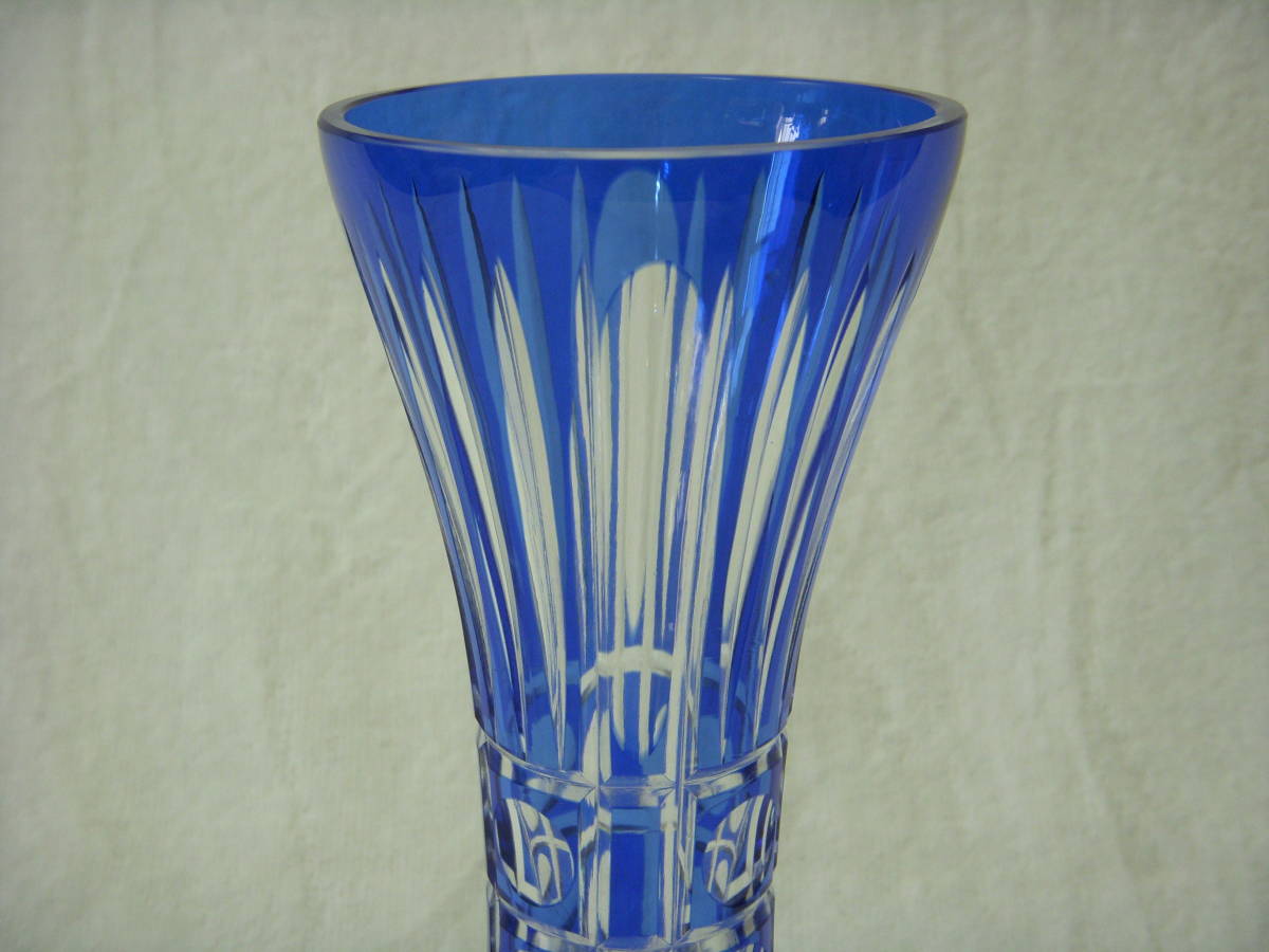 昭和レトロ　切子ガラス　ブルー　花瓶　フラワーベース_画像2