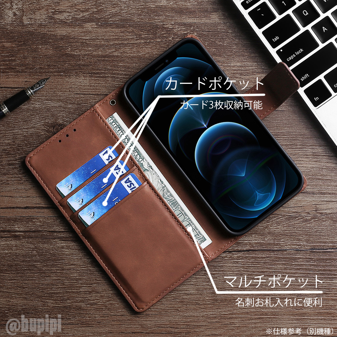 手帳型 スマホケース 高品質 レザー iphone 14pro 対応 本革調 ブラウン カバー クロコダイル モチーフ_画像2