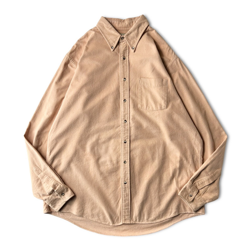 80s LLBean 無地 コットン シャモア クロス ボタンダウン シャツ XL / 80年代 ビンテージ エルエルビーン ベージュ ネルシャツ_画像1