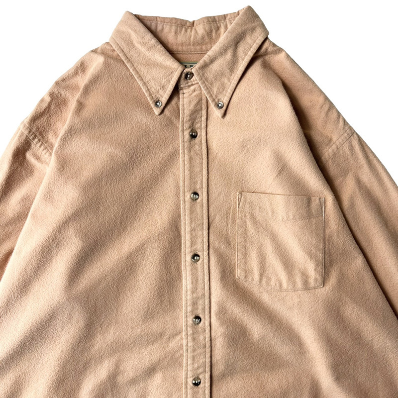 80s LLBean 無地 コットン シャモア クロス ボタンダウン シャツ XL / 80年代 ビンテージ エルエルビーン ベージュ ネルシャツ_画像2