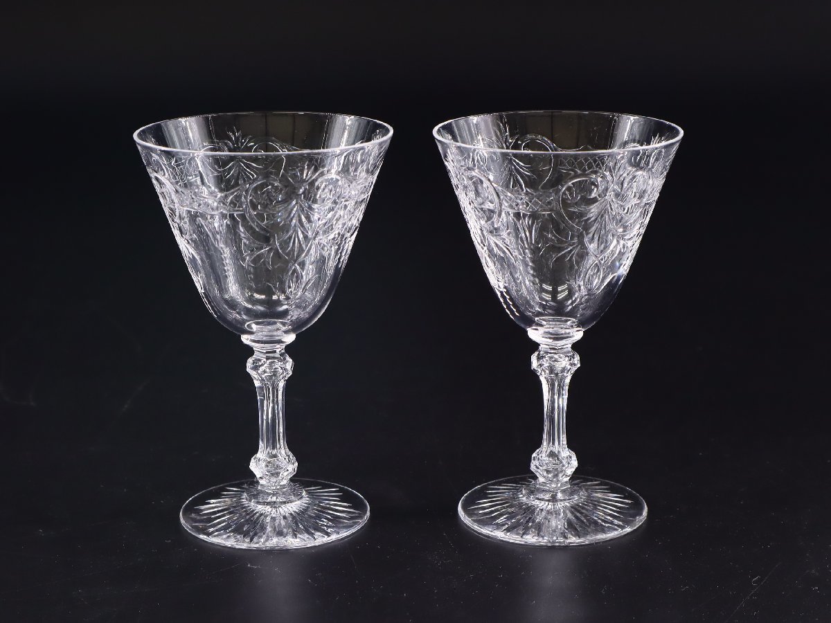 オールドバカラ マレンヌ ワイングラス 2客 12.5cm (2) / Baccarat Marenne ペア クリスタルガラス_画像2