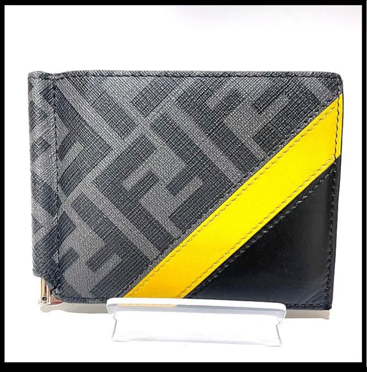FENDI フェンディマネークリップ ズッカ柄 レザー ブラック ケース 袋