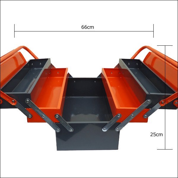 スチール工具箱 大容量 両開き型 3段 ツールボックス 42cm 橙×灰/21к_画像4