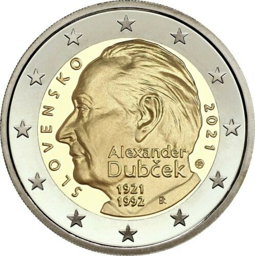 2021年 スロバキア 2ユーロ アレクサンダー・ドゥブチェク生誕100周年 未使用_画像3