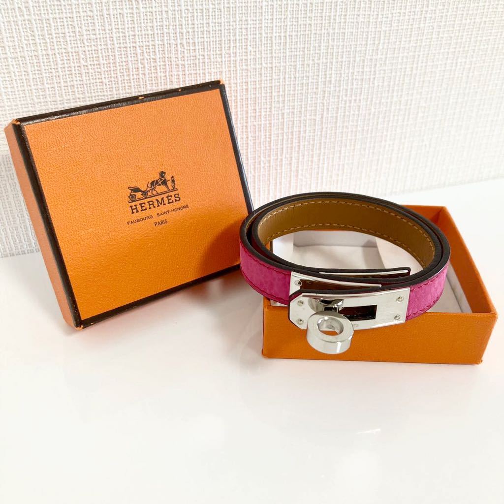 HERMES ケリー ピンク レザーブレスレット ドゥーブルトゥール 極美品☆_画像1