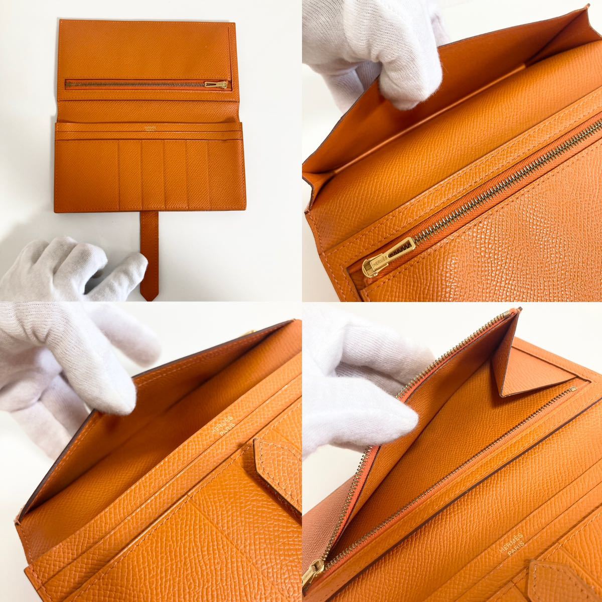 HERMES ベアンスフレ オレンジ 長財布 □L ゴールド金具 HERMES ベアンスフレ オレンジ 長財布 □L ゴールド金具