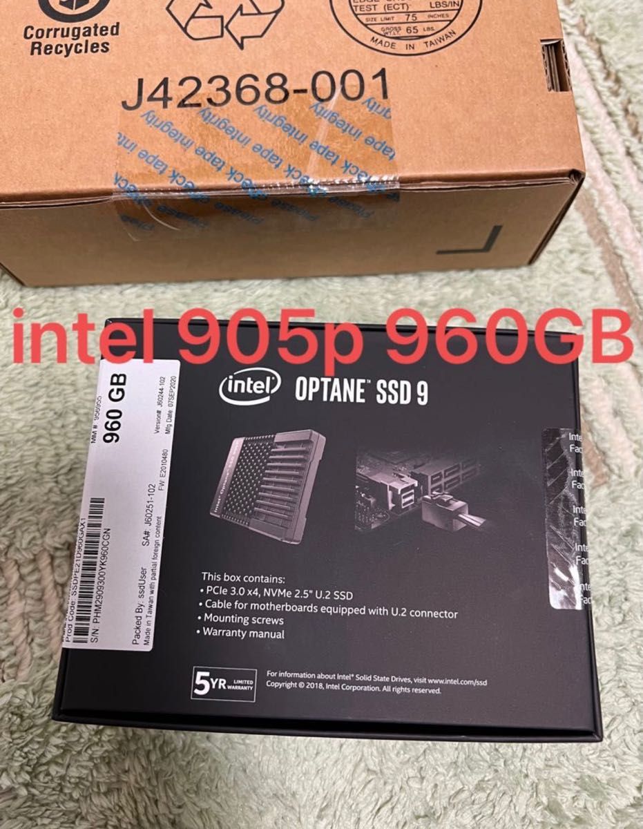 【未開封・新品】U.2 SSD Intel Optane SSD 905P シリーズ 960GB U2ケーブル版