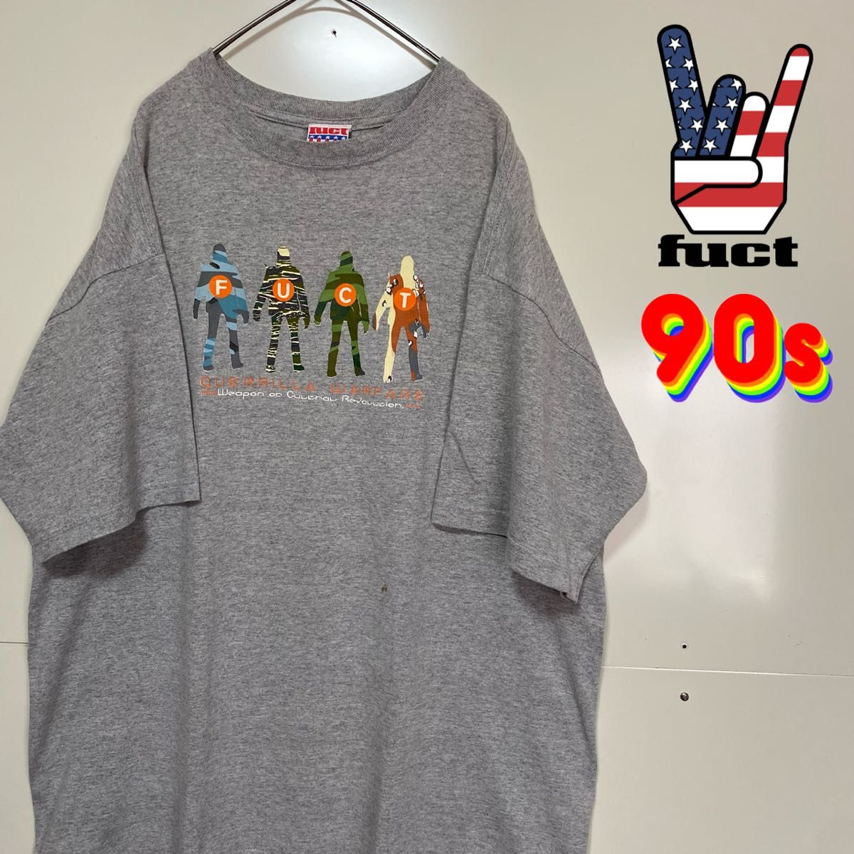 FUCT/ファクト　90s ビンテージ　初期タグ　Tシャツ　USA製　霜降りグレー　カモフラ　プリント　激レア　XL 古着