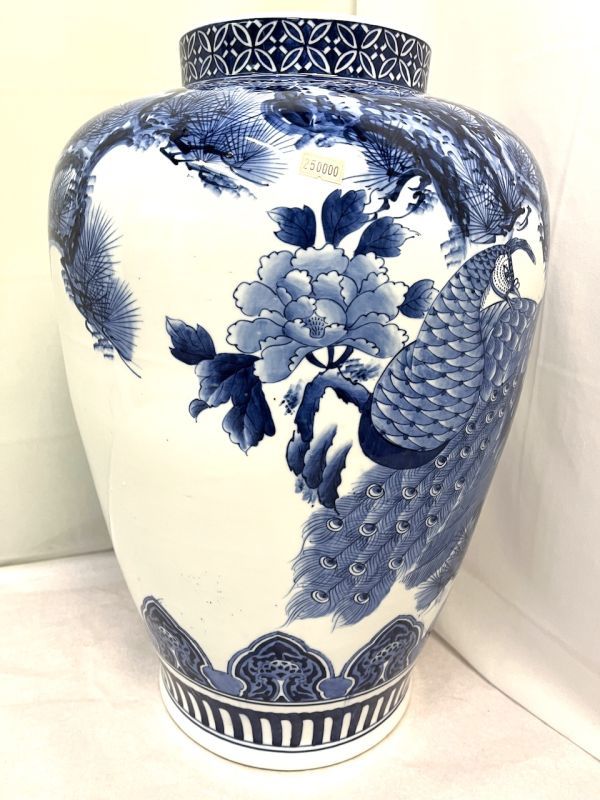 [S301] самовывоз возможно очень большой ваза / изобразительное искусство . украшение . белый фарфор с синим рисунком синий . высота 52.5cm керамика производства Zaimei есть b