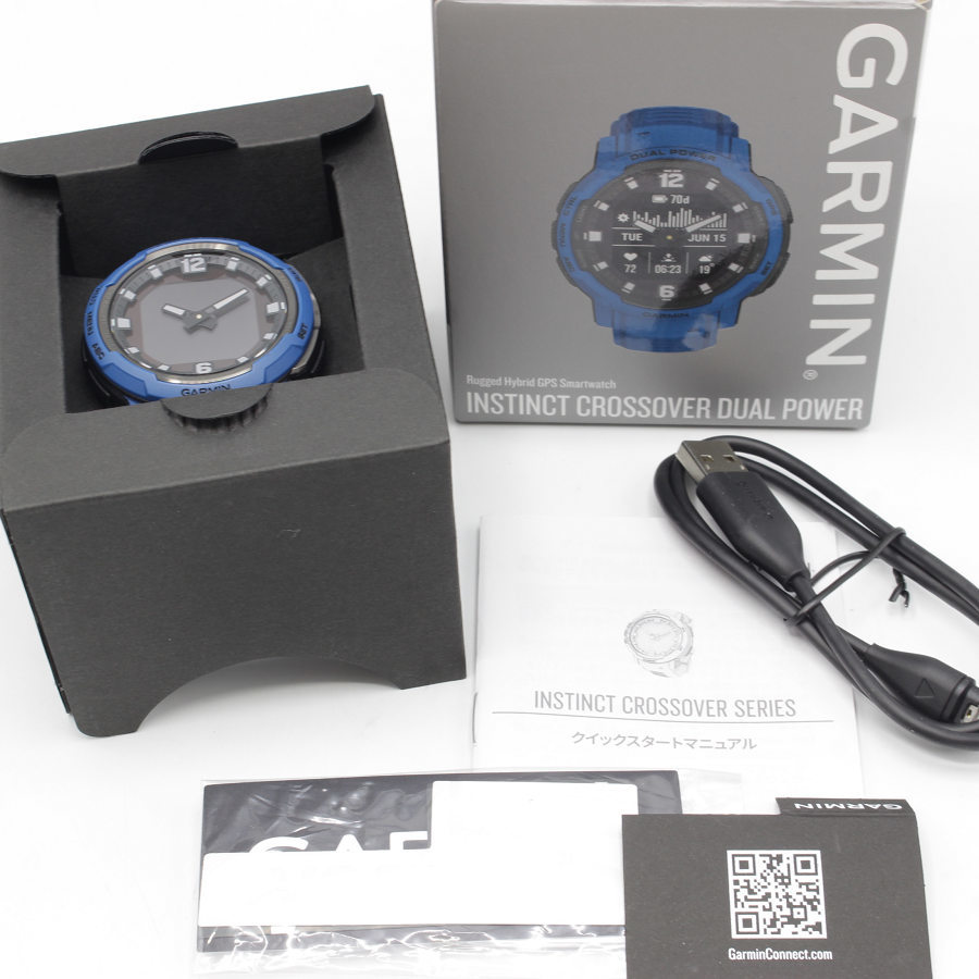 美品】GARMIN Instinct Crossover Dual Power 010-02730-42 タイダルブルー スマートウォッチ インスティンクト ガーミン 本体 GARMIN(ガーミン) 010-02627-46 Instinct Dual Power Tidal Blue