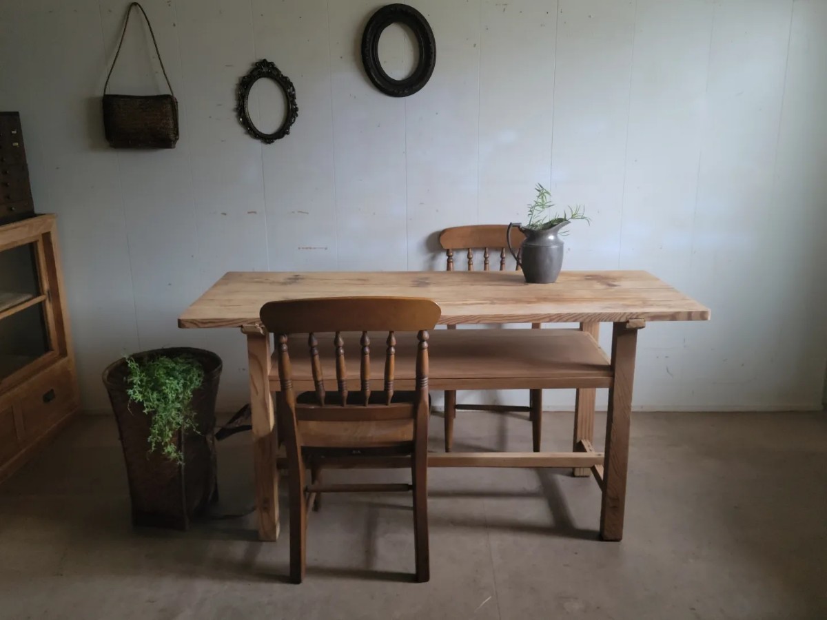  natural wood dining table working bench Vintage store furniture natural exhibition pcs furniture antique Cafe 