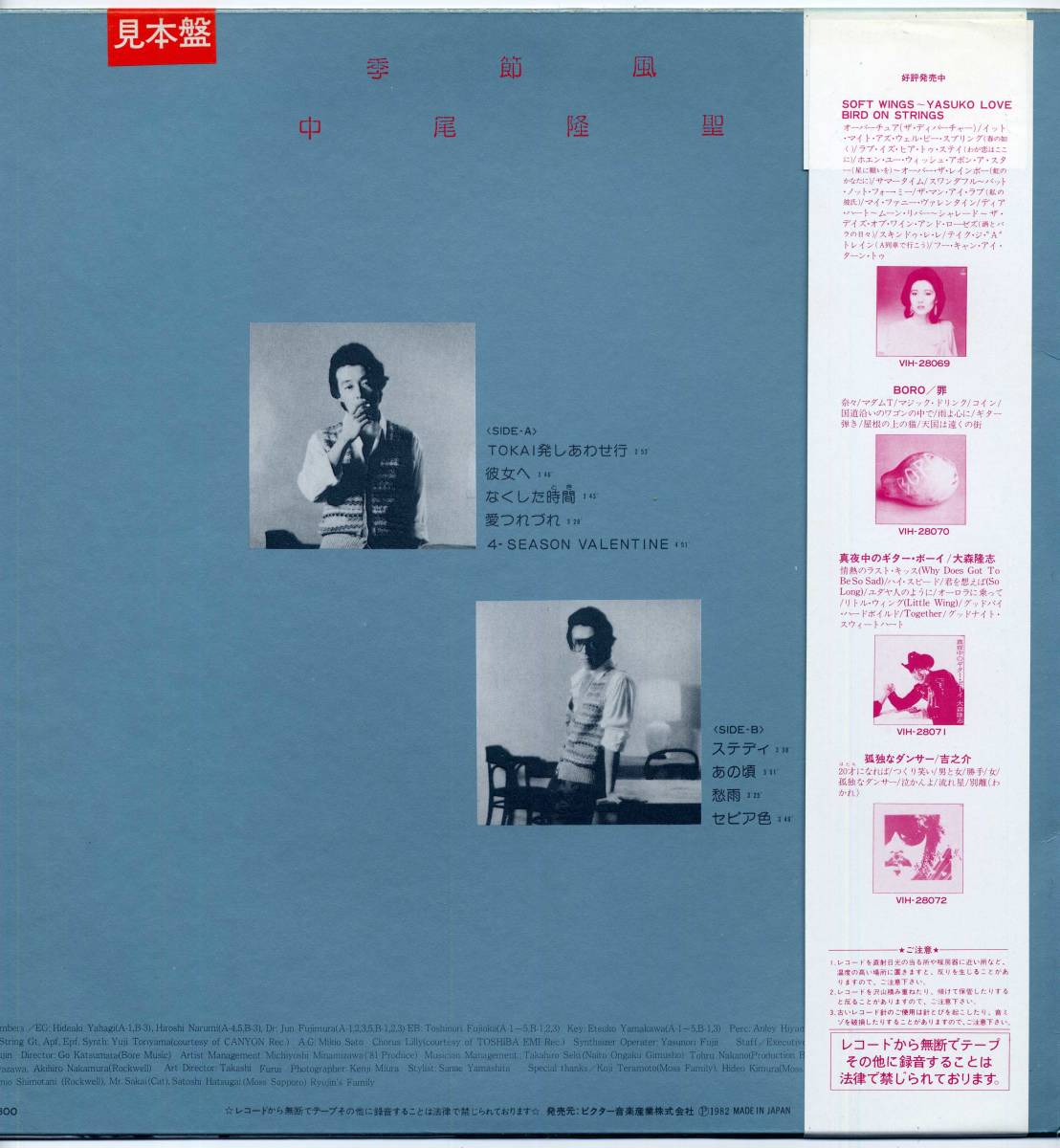 LP★中尾隆/季節風:帯,カラー・ピンナップ付準美見本盤/'82/声優★鳥山雄司/VIH-28075/未CD化/ばいきんまんバイキンマン_画像2