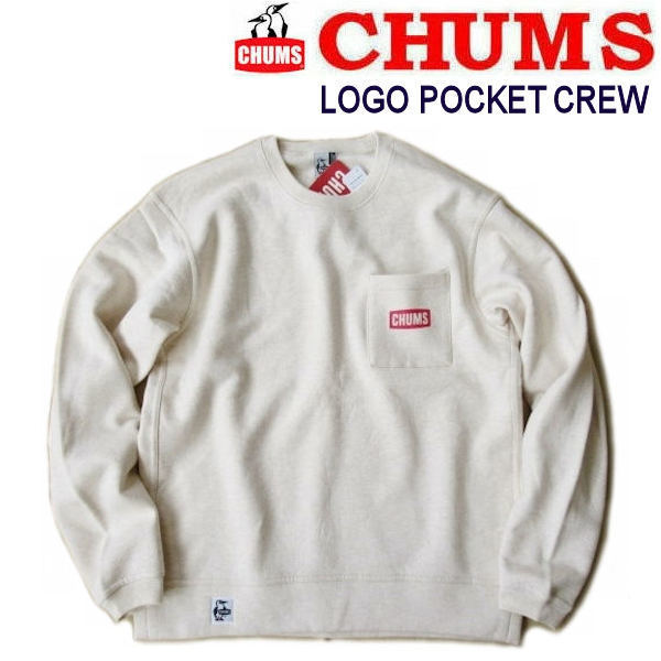 チャムス/CHUMS【チャムスロゴポケットクルートップ】裏起毛スウェットトレーナー CH00-1365 ヘザーナチュラル Lサイズ 