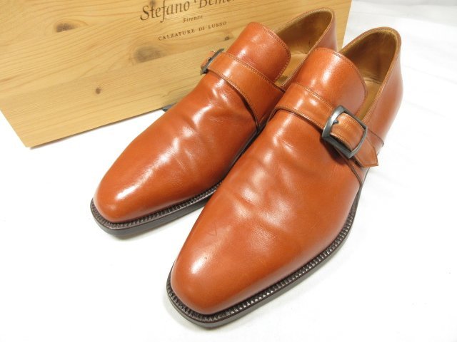 HH超美品 【ステファノベーメル Stefano Bemer】 木箱付き♪ シングルモンクストラップシューズ 紳士靴 (メンズ) size41 茶 ◎18HT1835◎