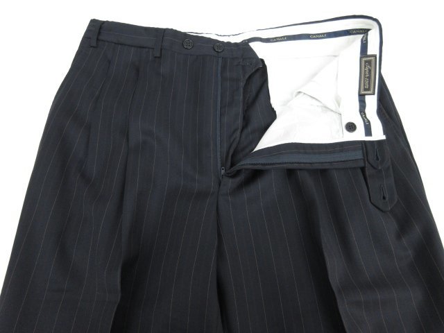 HH超美品 【カナーリ CANALI】 SUPER120's シングル2ボタン 濃紺 スーツ (メンズ) size52 ネイビー ストライプ柄 イタリア製 ◎27RMS4226_画像4