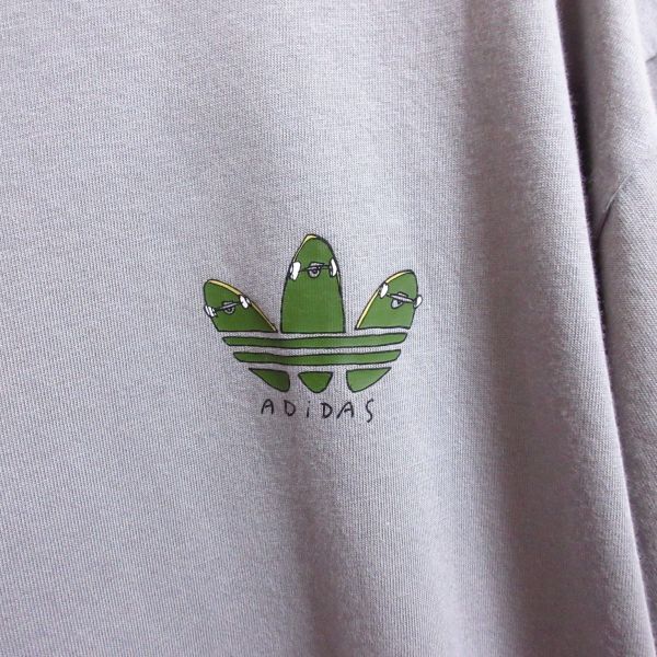 adidas アディダス◇メンズL ライトグレー◇ワンポイント バックプリント スケボー Ｔシャツ フリップ スケーター ゆるダボ ボード 古着/A6_画像3