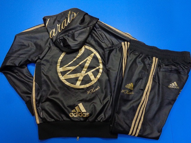 12453■adidas 24karats アディダス コーティング ジャージ 上下 セット セットアップ 黒 金 サイズ L くらい_画像1