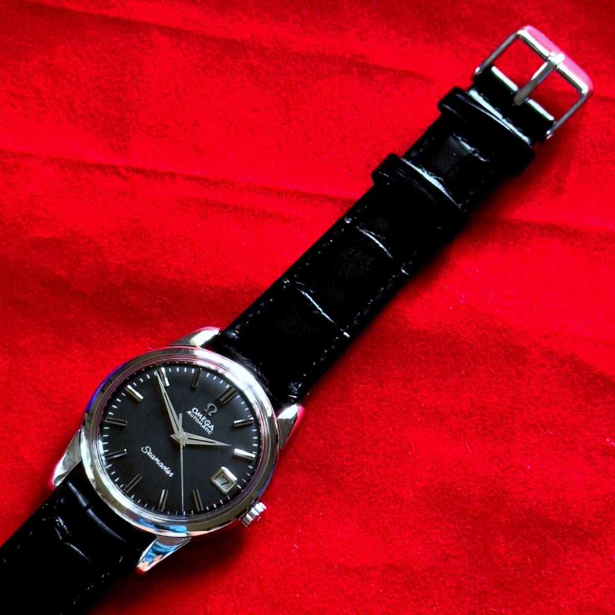 送料無料！ OH済 オメガ シーマスター 1967年 cal.565 OMEGA Seamaster 自動巻き 黒 アンティーク メンズ腕時計 昭和レトロ オーバーホール_画像4