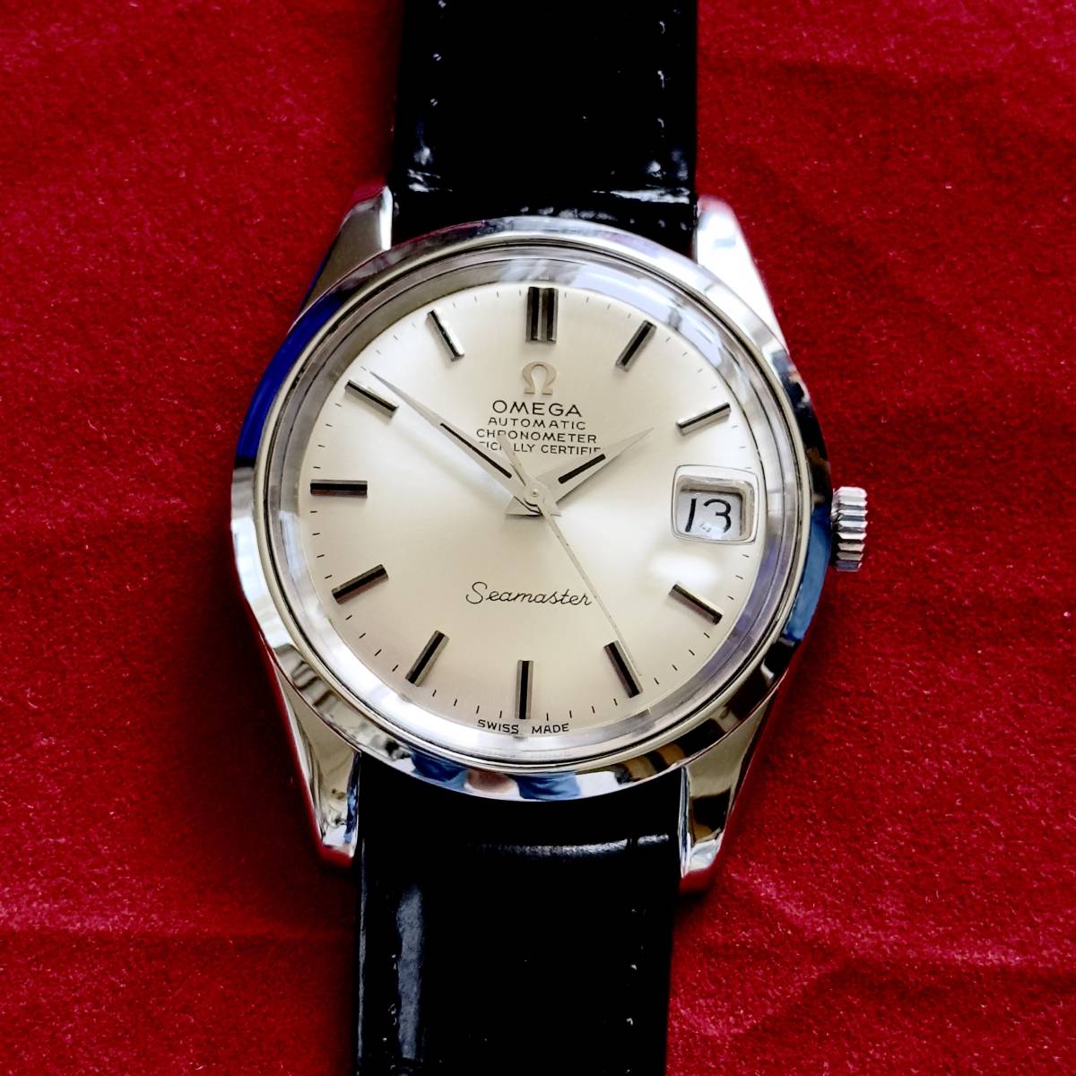 送料無料！ OH済 オメガ シーマスター クロノメーター 1969年 cal.564 OMEGA Seamaster Chronometer 自動巻き アンティーク 昭和レトロ_文字盤はシャンパンゴールド