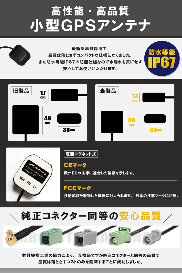 GPSアンテナ 据え置き型 トヨタ TOYOTA NH3N-W58G 用 100日保証付 地デジ ワンセグ フルセグ 高感度 受信 防水 汎用 IP67 マグネット_画像3