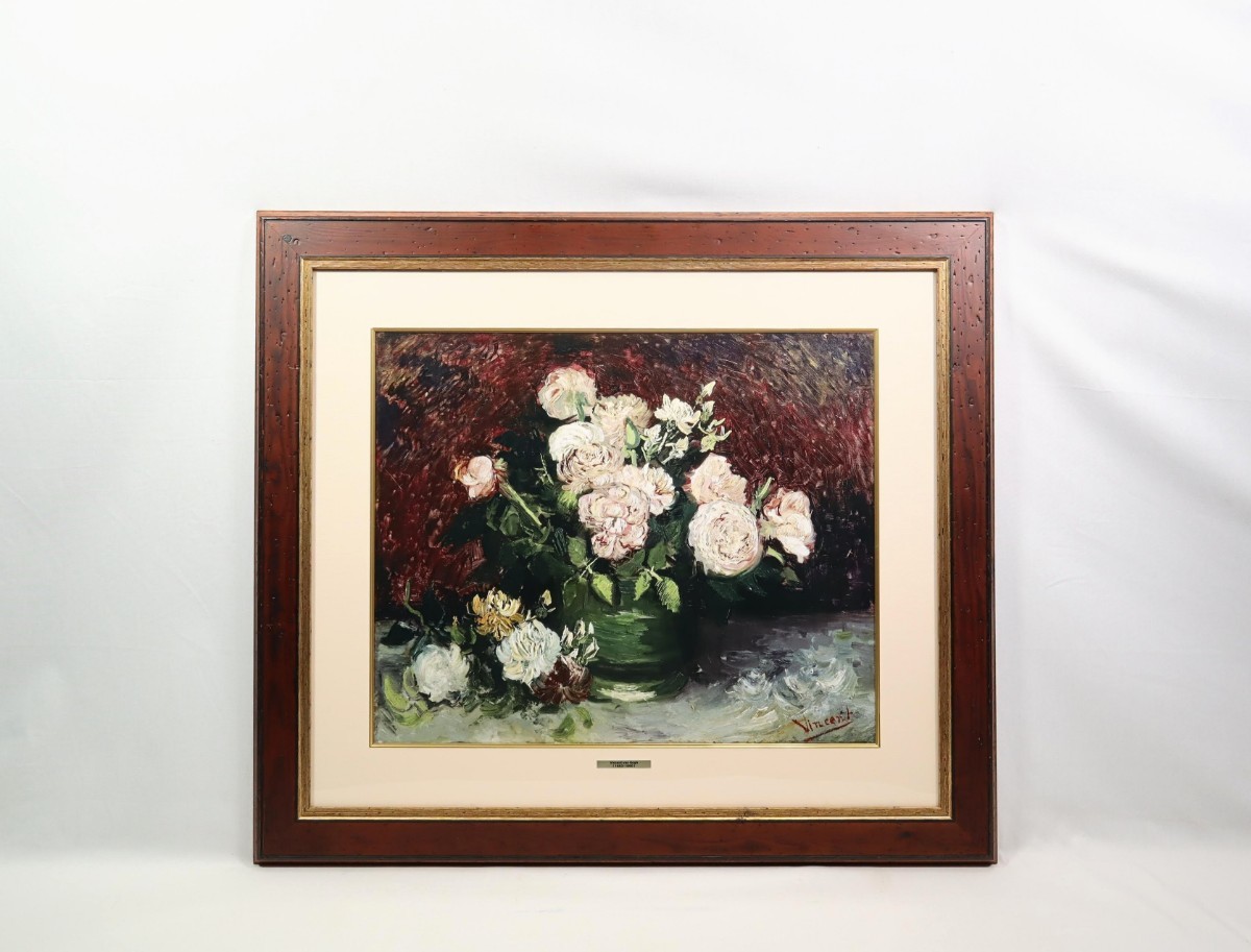 フィンセント・ファン・ゴッホ 大判複製「バラとシャクヤク」画寸 56cm×46cm 色彩を研究のため多くの花の作品を描いたパリ時代の傑作 7405