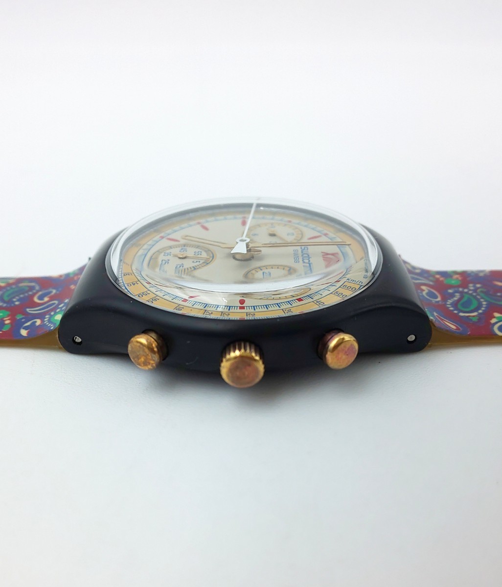  в это время было использовано * SWATCH CHRONO Swatch Chrono Vintage черный × рисунок *SWISS MADE хронограф наручные часы .1909