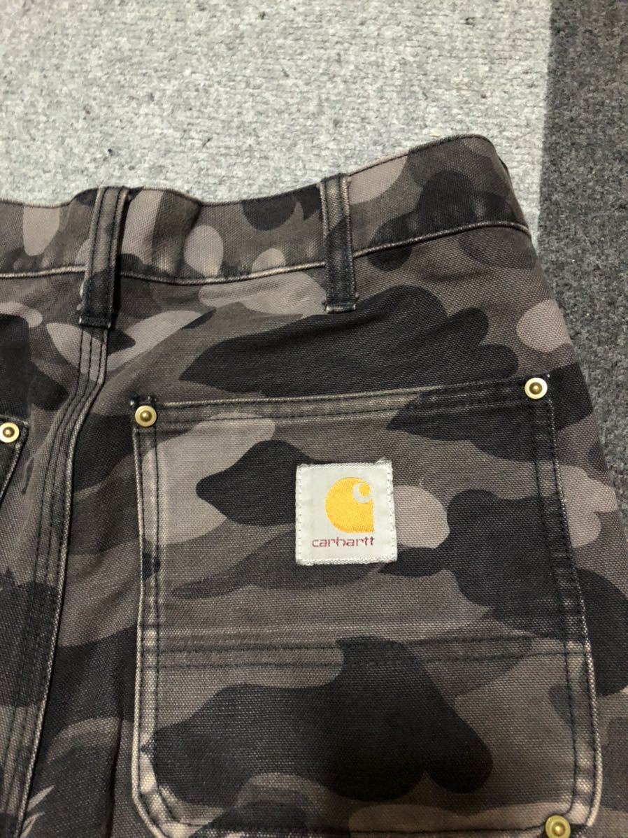 BAPE X CARHARTT WORK PANTS M アベイシングエイプ Black OG CAMO