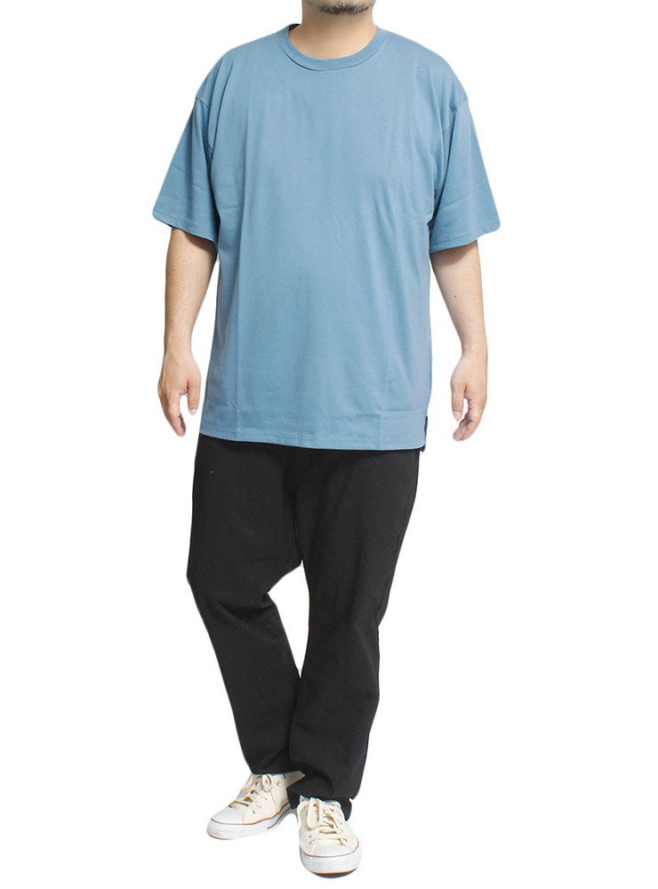 【新品】 L ブルーグレー 半袖 Tシャツ メンズ 接触冷感 天竺 無地 シンプル クルーネック カットソー_画像2