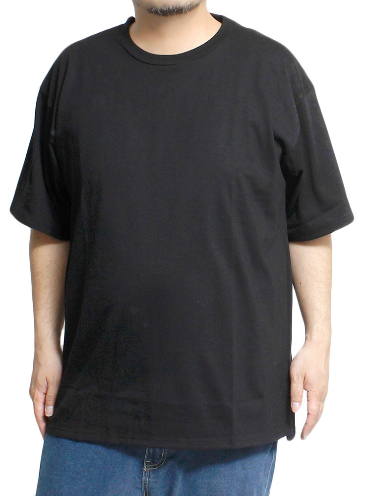 【新品】 4L ブラック 半袖 Tシャツ メンズ 大きいサイズ 接触冷感 天竺 無地 シンプル クルーネック カットソー_画像1