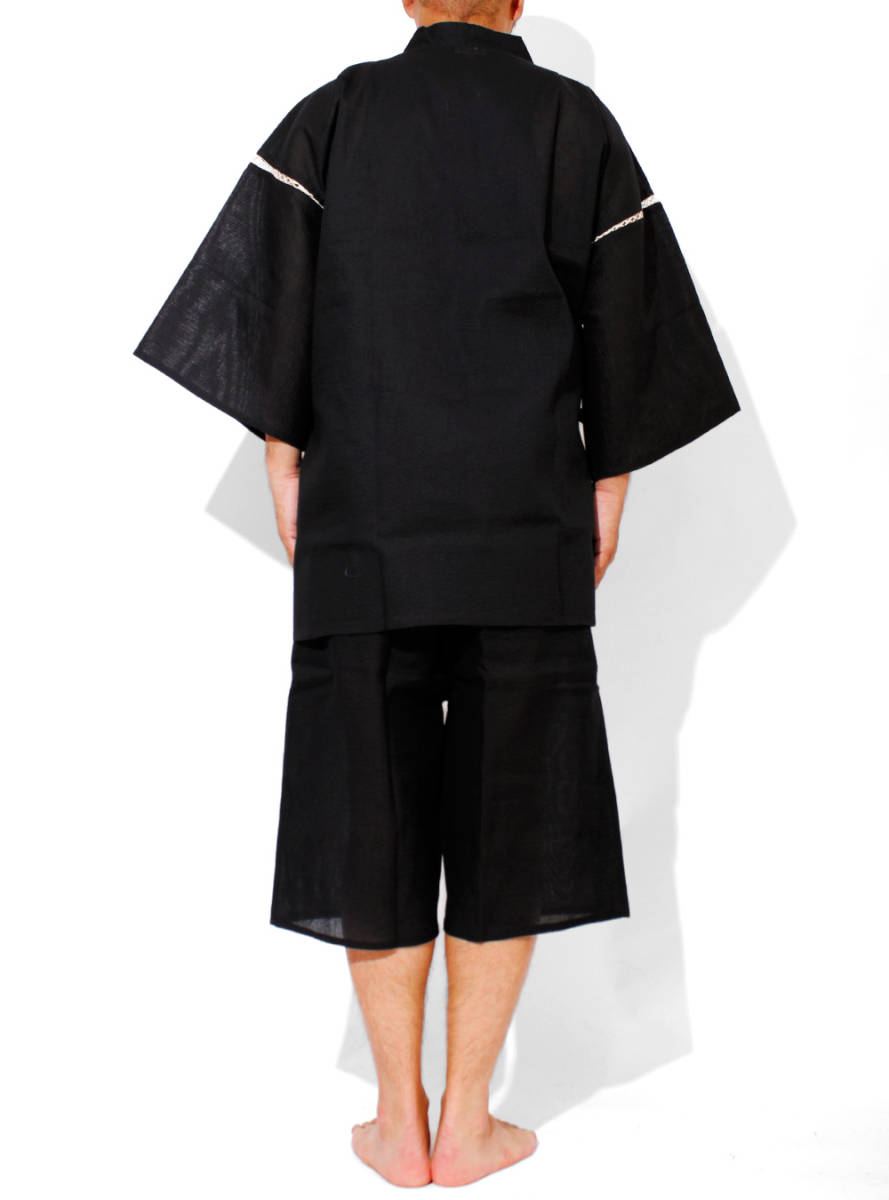 [ new goods ] 4L black jinbei men's large size ... weave peace pattern top and bottom .... setup plain 