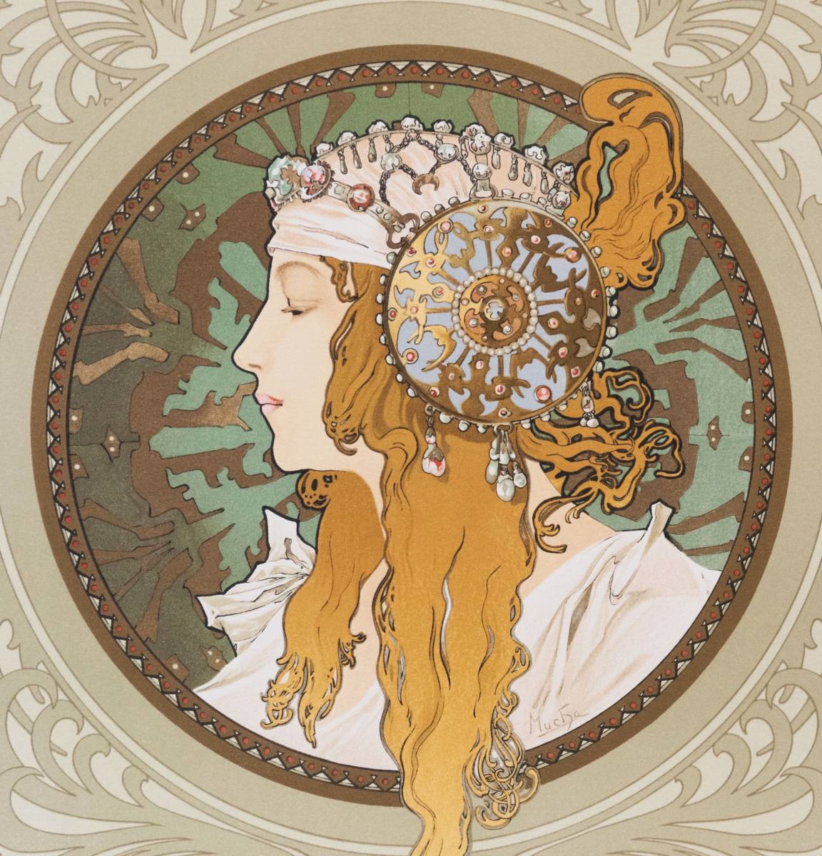 ミュシャ『ビザンティン風の頭部 2枚セット』 リトグラフ 1897年 複製 高品質◆ ポスタークリムト アールヌーヴォー 版画の画像5