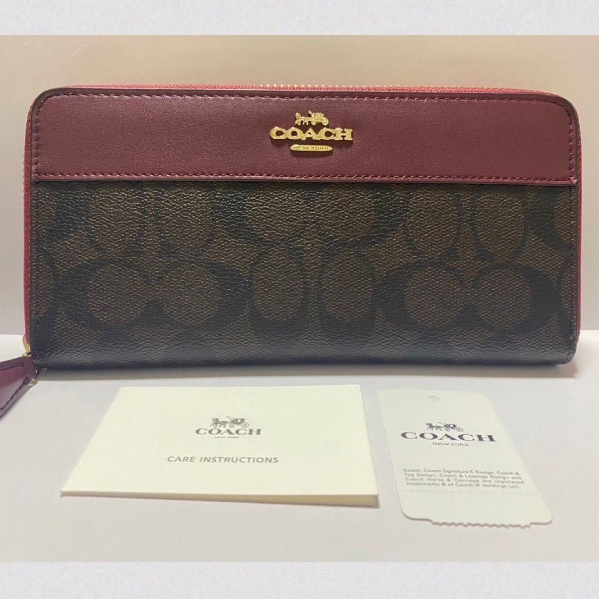 新品正規品 coach コーチ 財布 長財布 ワインレッド シグネチャー 定番