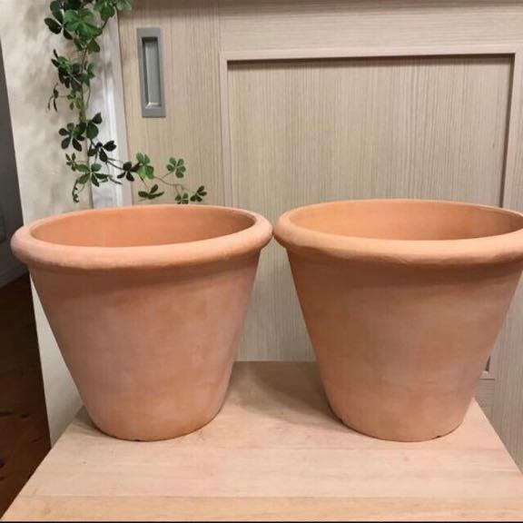 [ unused 2 piece ] simple unglazed pottery . large terra‐cotta pot gardening ....