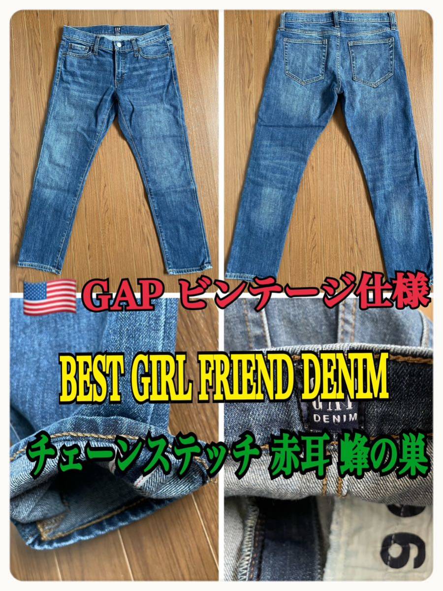 GAP BEST GIRL FRIEND DENIM PANTS Gap Girlfriend Denim pants chain stitch hige bee. nest red ear attaching Vintage specification pants 