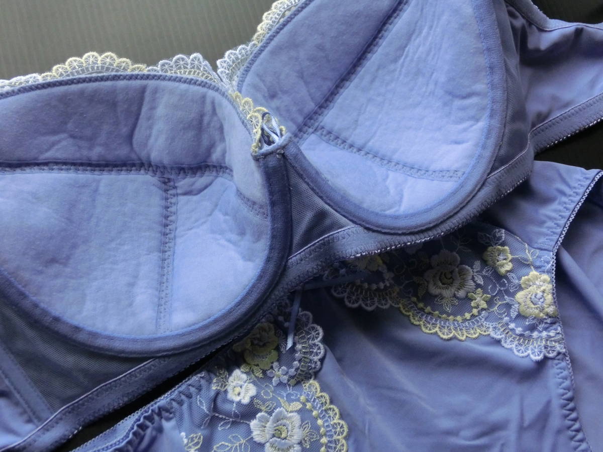 ☆【Ｄ９５?。矻～４L】パープル　小花柄刺しゅうブラジャー?ショーツセット　《６６?。博`１》