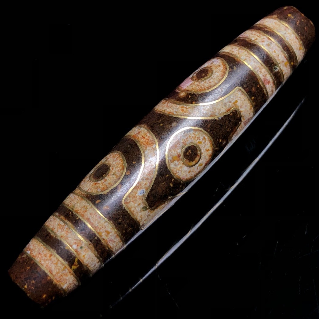 清・古六眼天珠・滿朱砂・金嵌・鏈付・箱付』極細工・骨董品・古賞物