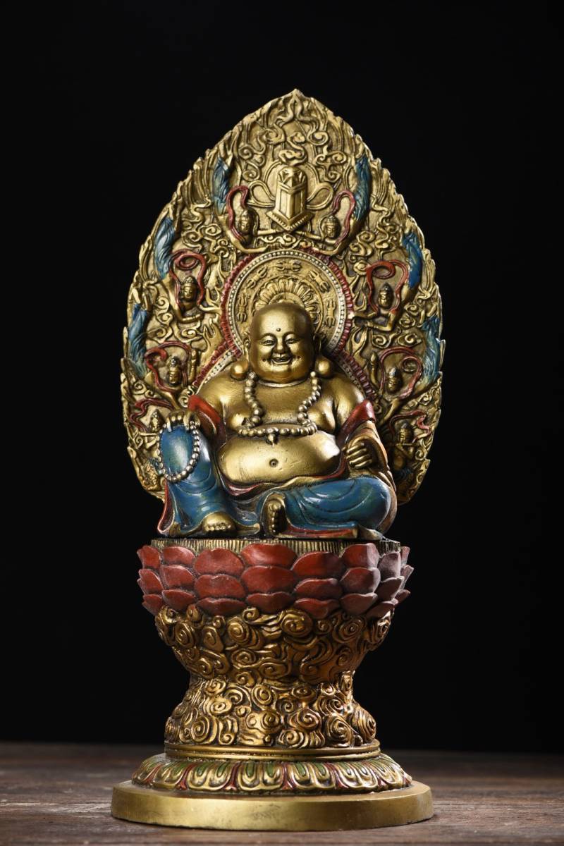 破格値下げ】 『清・仏教古美術・古銅彫・彩絵・弥勒仏像』極細工