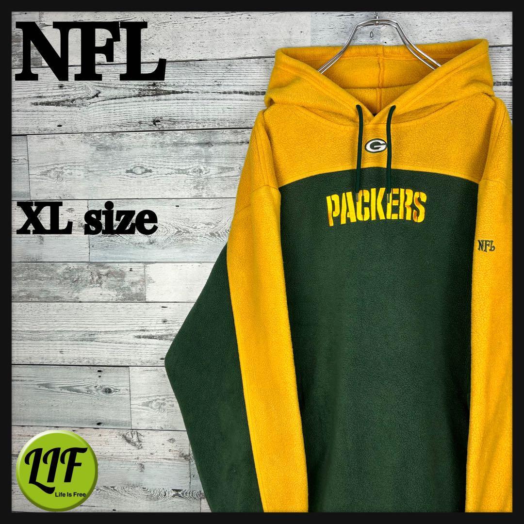 希少‼︎】NFL 刺繍 パッカーズ フリースパーカー 緑黄 美品-