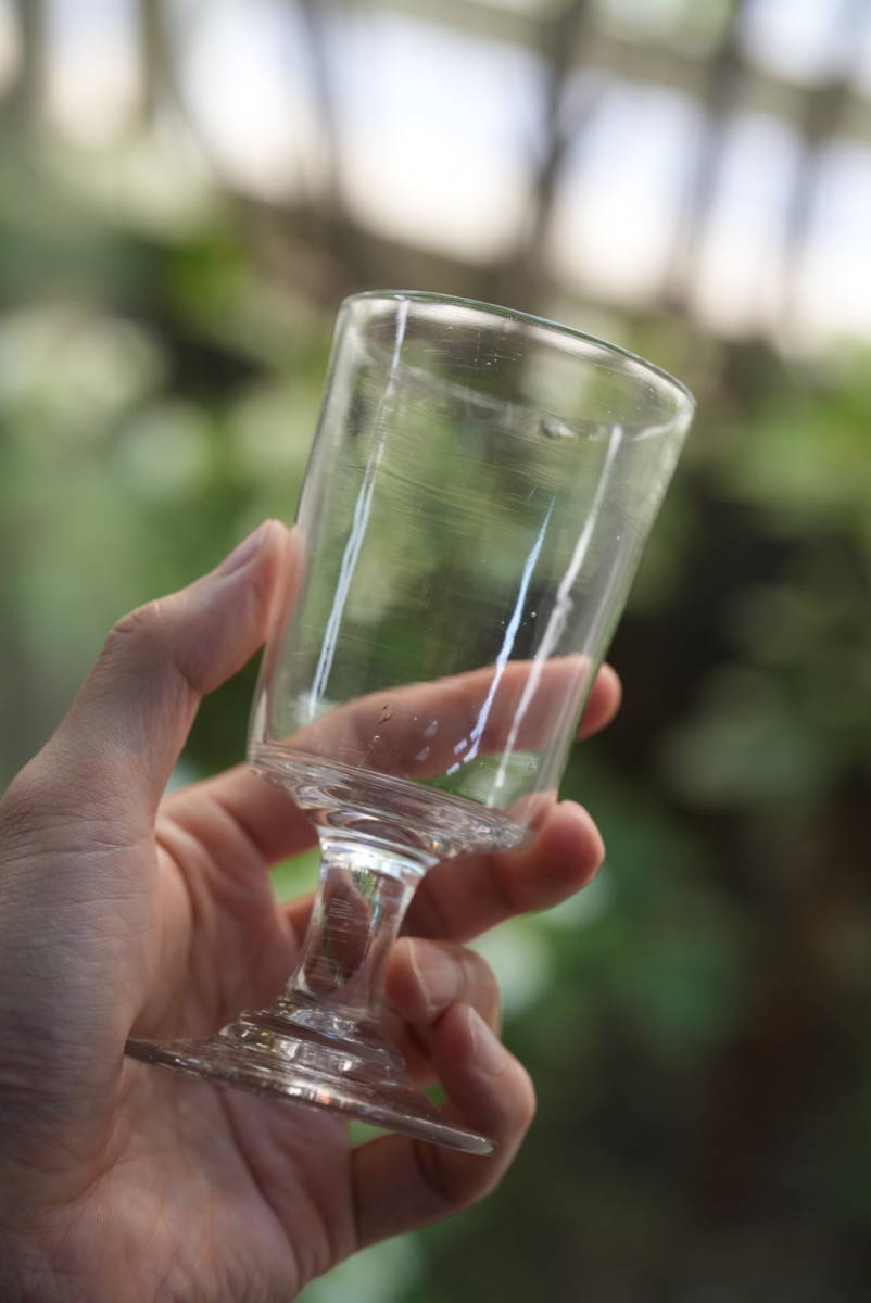 古い手吹きガラスのシンプルな筒型のビストログラス / 19世紀・フランス / アンティーク 古道具 ワイングラス 06_画像7
