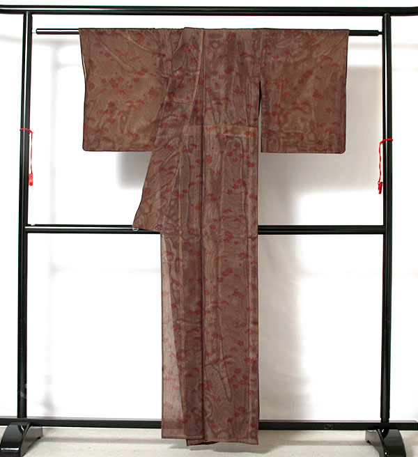 ■6235■　単衣～夏衣　紗袷　正絹小紋　秋草文様　一つ紋　美品