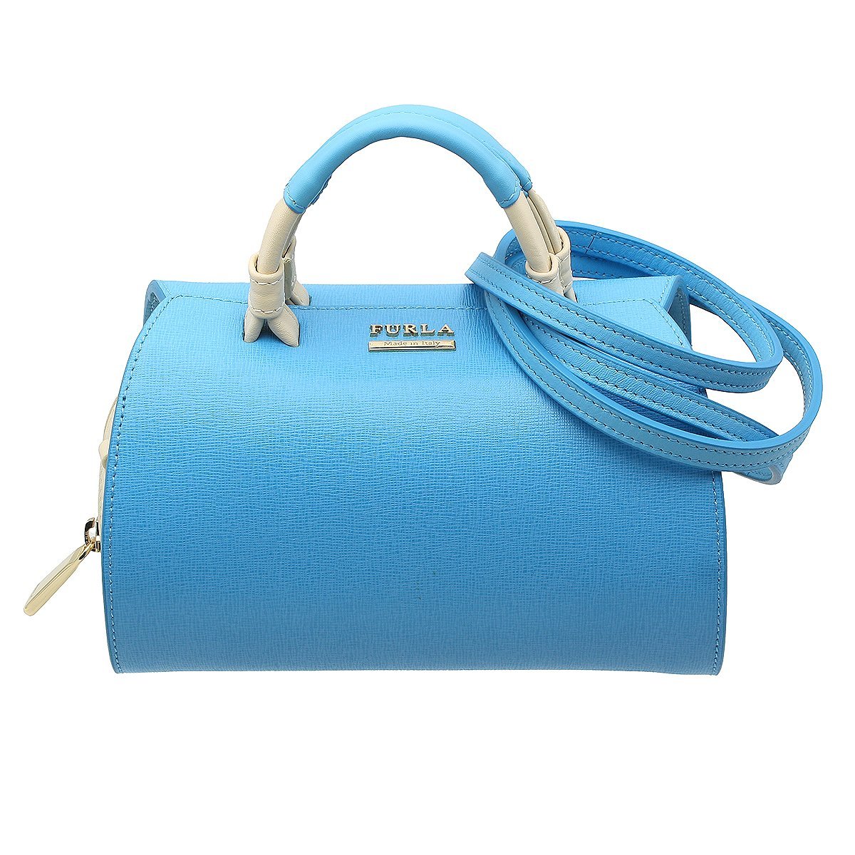 ★A2105 新同 フルラ ヴィーナス バイカラー レザー 2WAY ハンドバッグ ショルダーバッグ ライトブルー×ホワイト FURLA レディース★