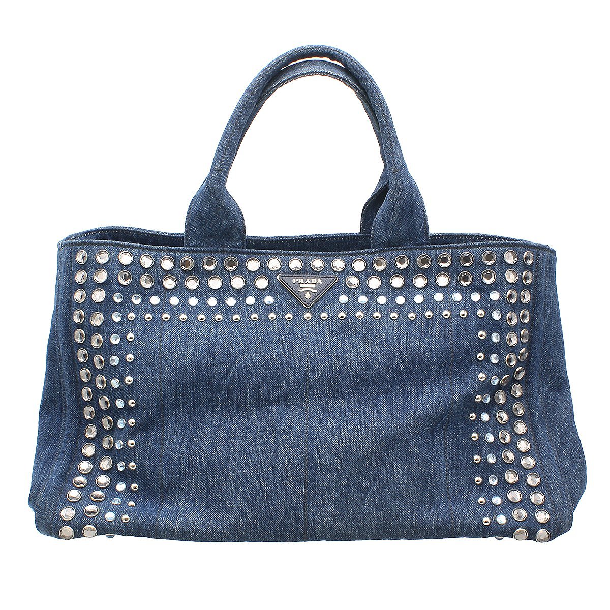 ★A2103 超美品 プラダ デニム ビジュー トートバッグ B1872O DENIM AVIO W42cm PRADA メンズ レディース★