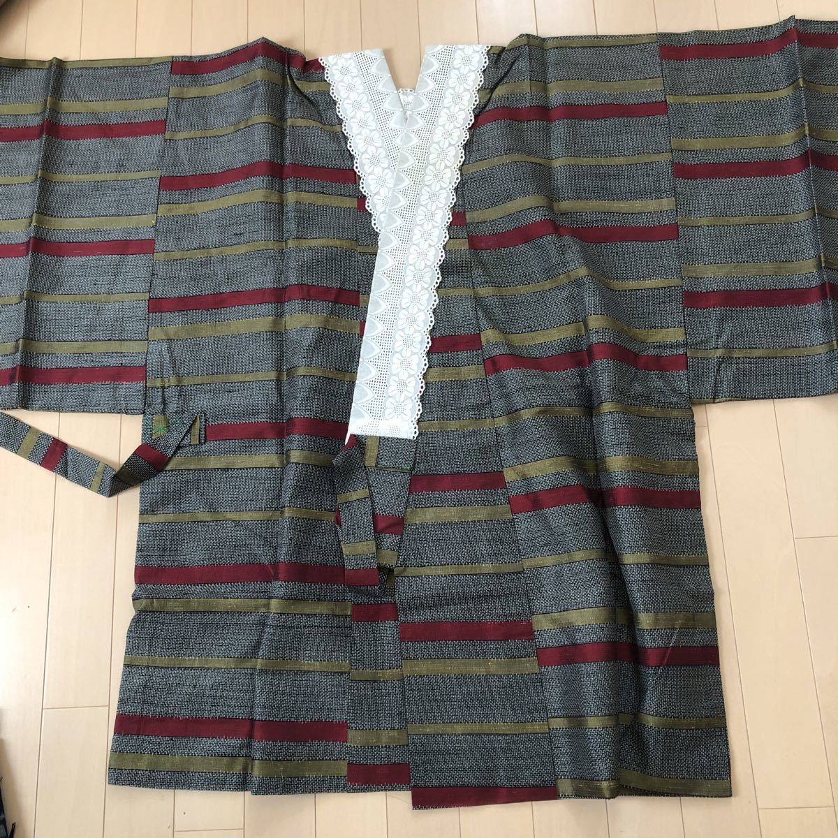 高級感 【大島紬】 着物リメイク 絣模様 リバーシブル ロング コート